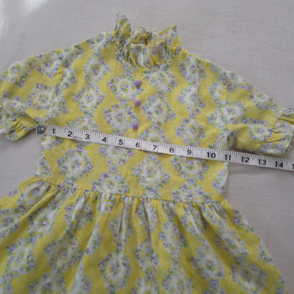 Vintage Floral Yellow High Neck Dress 2t - Picture 4 of 5